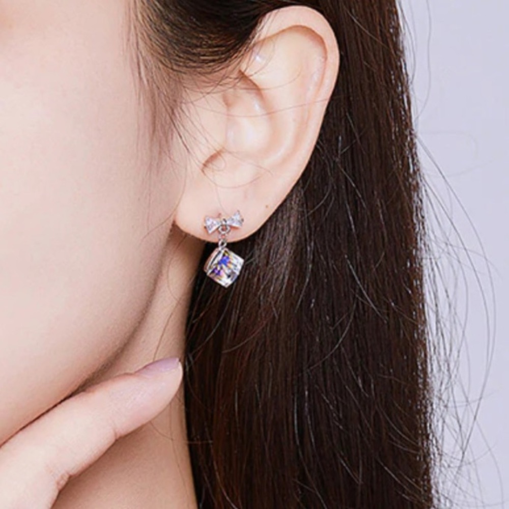 Australian Cube Crystal Bow Drop Earrings